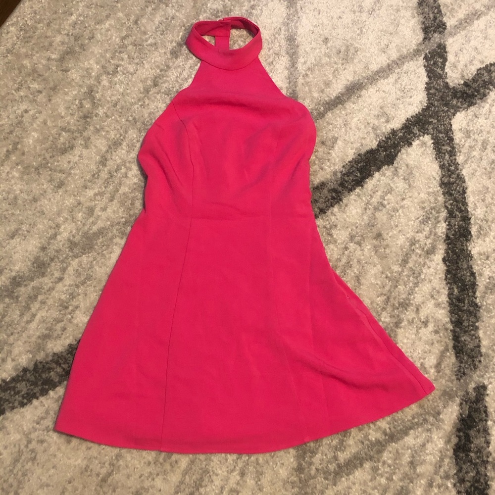 NBD X NAVEN Bright Pink, High neck skater dress
